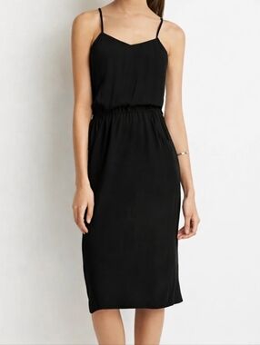 V-neck Crepe Cami Dress In Black